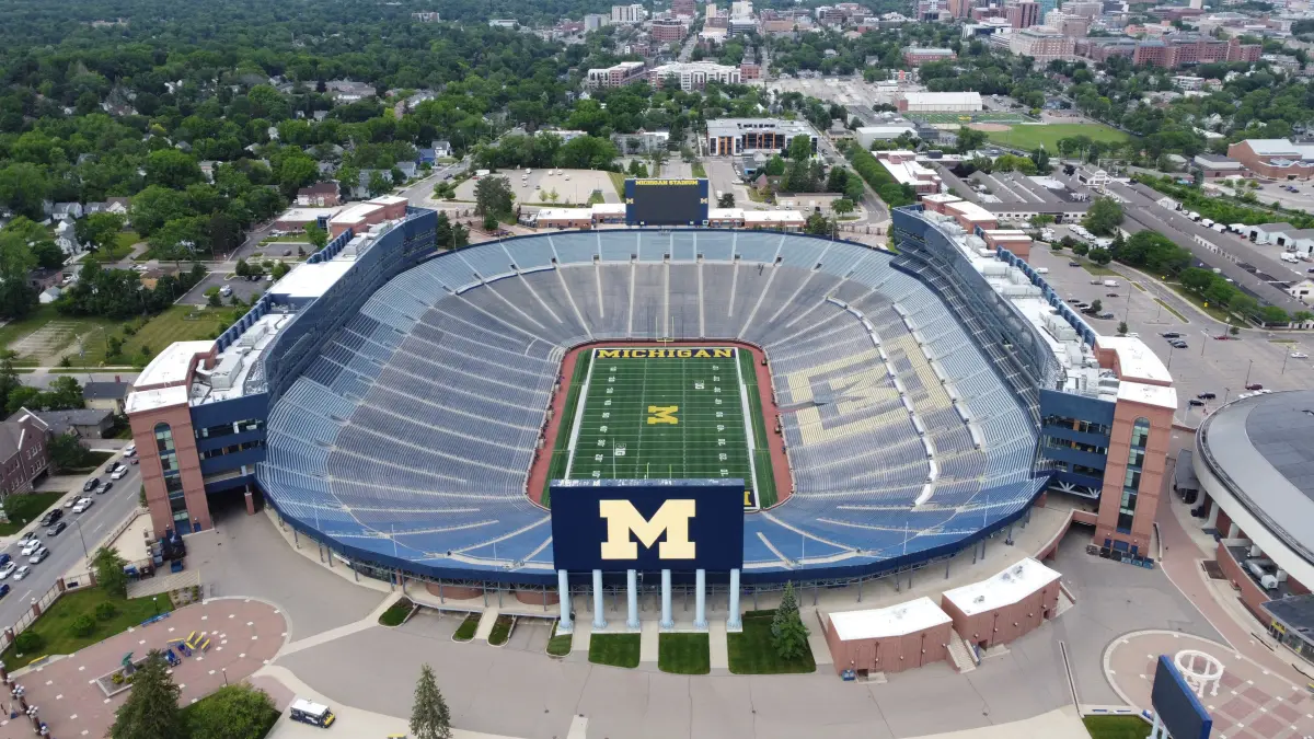 Aerial view of Michigan Stadium, the Big House, the largest college football stadium in the United States