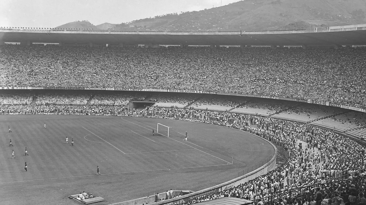 The Maracana in Rio de Janeiro packed with a vast crowd in 1950, the terraced era when stadium attendance records were set