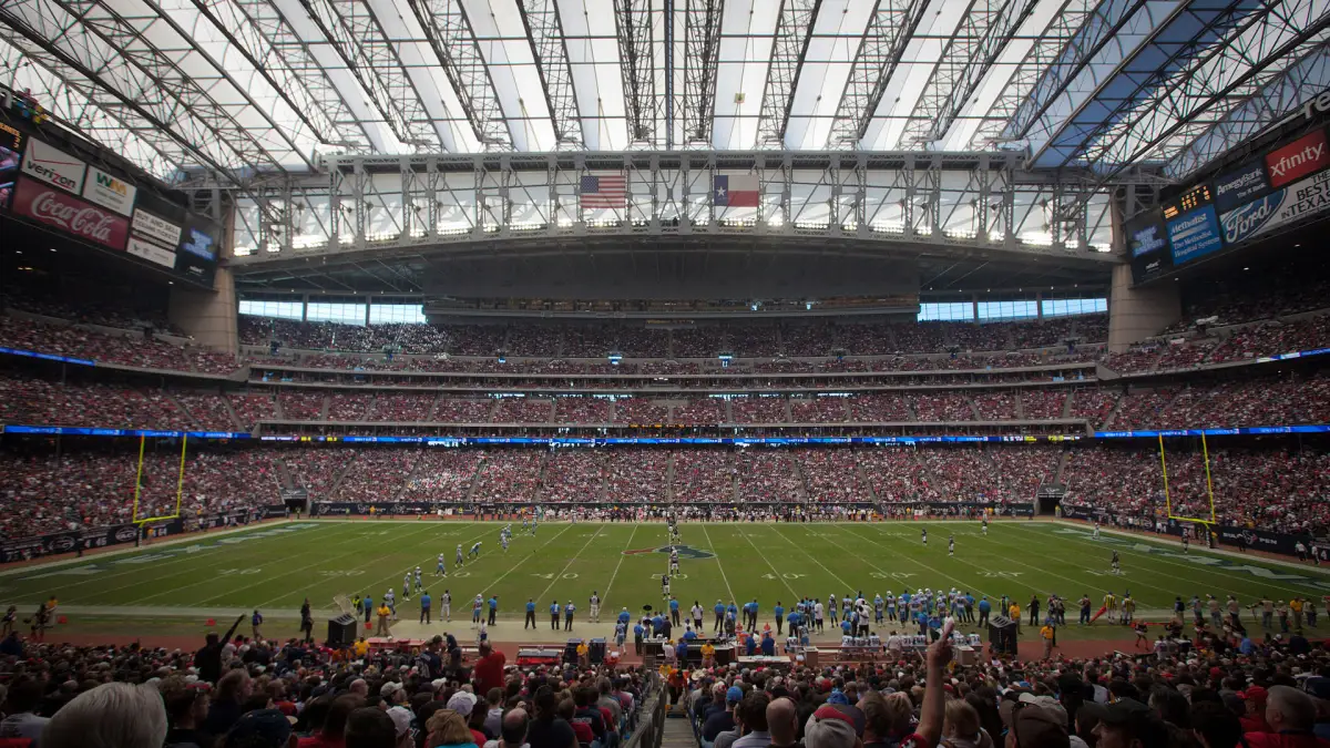 Inside NRG Stadium in Houston, one of only three retractable-roof, air-conditioned venues hosting the 2026 World Cup